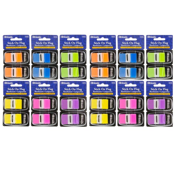 Bazic Assorted Neon Color Standard Flags with Dispenser, 30 Flags, PK24 5173 - main